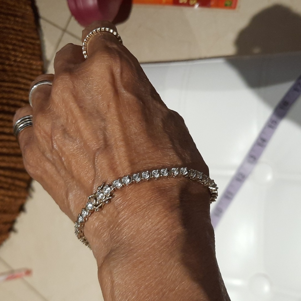 Solid 14K Yellow Gold Over Stainless Steel CZ Tennis Bracelet 7.25" "S" Link